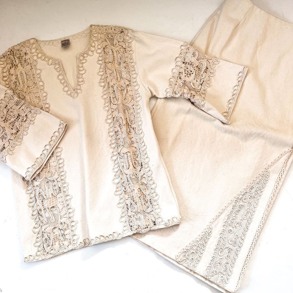 Takasami Mexican Bohemian Cotton Detailed Embroidered Tunic and Maxi Skirt Med